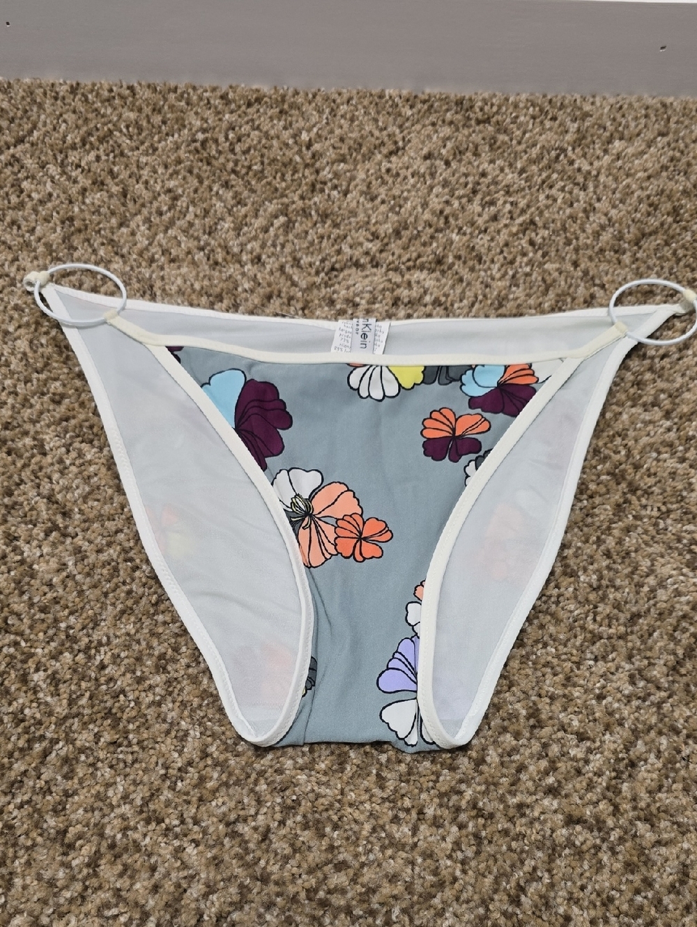 Calvin Klein Gray Floral Bikini Bottoms with Multicolor Flowers
